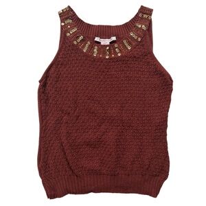 NINE & CO women's textured knit maroon sequin neckline sleeveless top, S.